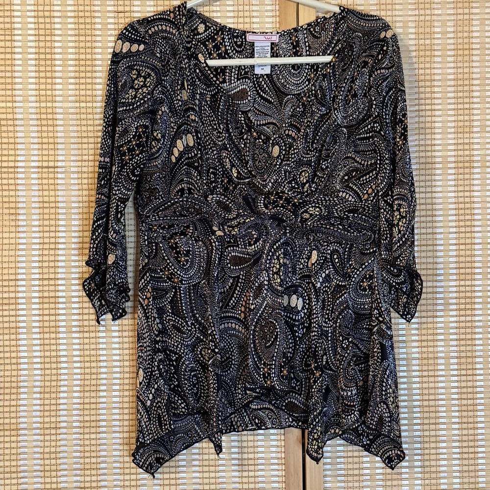 Vol 1 Womens M Top Black Paisley‎ Asymmetrical Boho Whimsigoth Babydoll Y2K